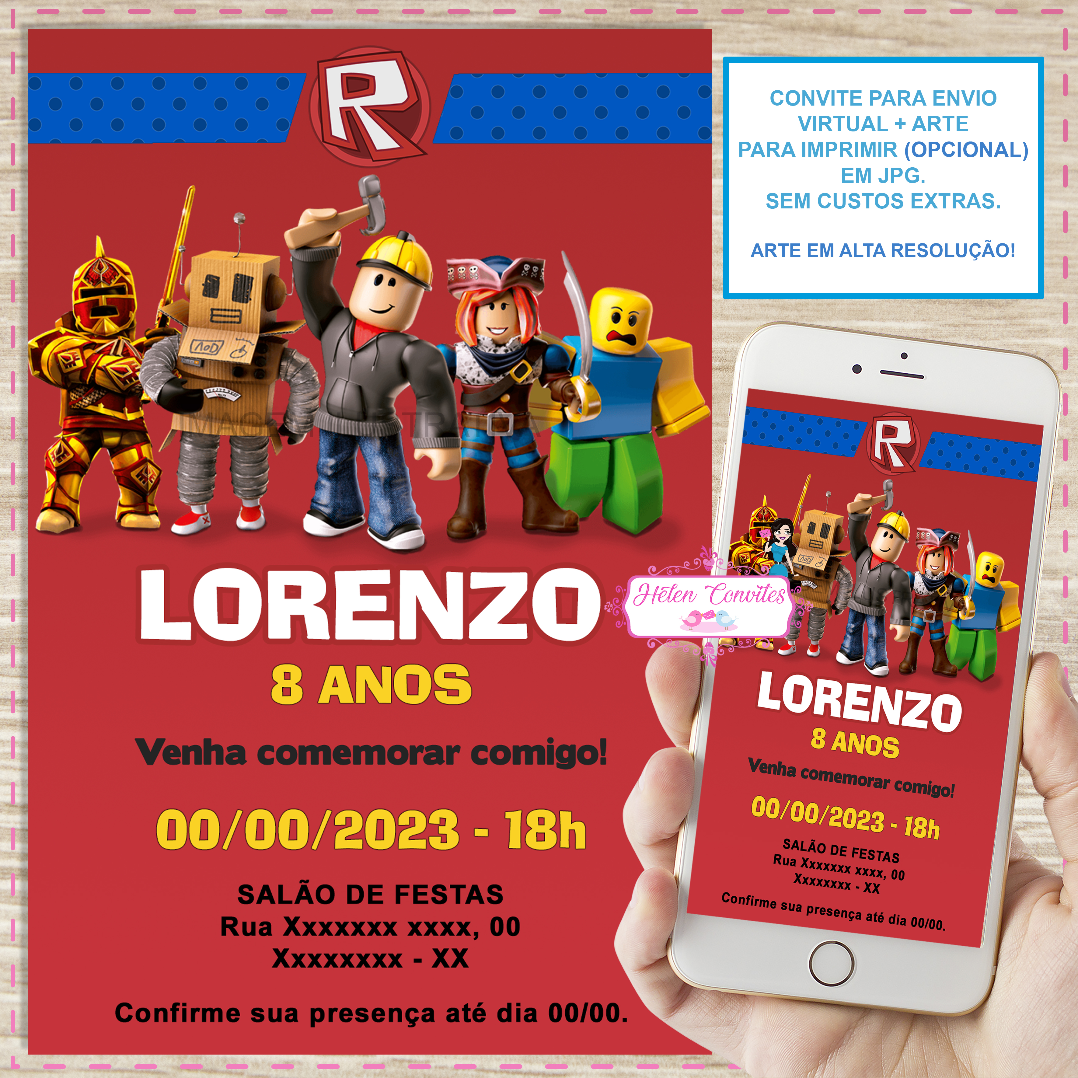 Convite Digital Personalizado Roblox